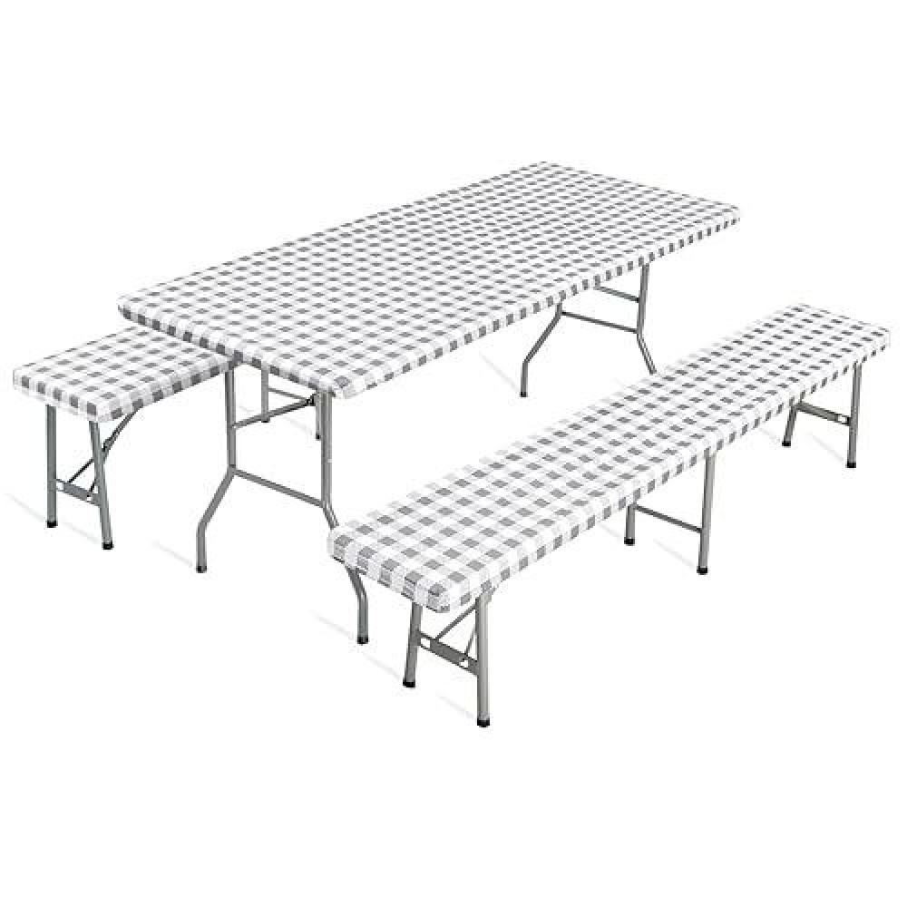 Outdoorlines Vinyl Fitted Picnic Table Cover With Bench Covers Waterproof Camping Tablecloth For Picnic Table Elastic Picnic