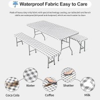 Outdoorlines Vinyl Fitted Picnic Table Cover With Bench Covers Waterproof Camping Tablecloth For Picnic Table Elastic Picnic