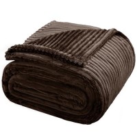 Vessia Flannel Fleece Oversized King Size Blanket(120X120Inch)  300Gsm Cozy Brown Stripe Bed Blanket For Couch  Sofa And Bed  Warm And Soft Chocolate Microfiber Ribbed Blanket For All Season