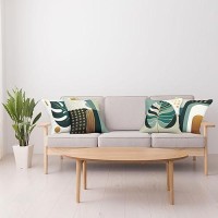 Ambesonne Mid Century Geometric Throw Pillow Cushion Cover Set Of 4 Modern Monstera Leaf Design With Shapes With Retro Inspirat