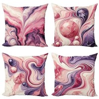 Ambesonne Pink Marble Print Throw Pillow Cushion Cover Set Of 4 Surreal Dreamy Waves Of Abstract Shapes Circular Details Decor