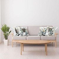 Ambesonne Eucalyptus Throw Pillow Cushion Cover Set Of 4 Watercolor Branches And Geometric Modern Motives On Marble Print Back