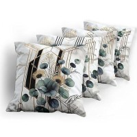 Ambesonne Eucalyptus Throw Pillow Cushion Cover Set Of 4 Watercolor Branches And Geometric Modern Motives On Marble Print Back