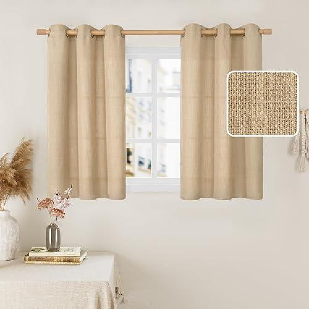 Lamit Natural Faux Linen Curtains For Bedroom Light Filtering Panels Grommet Privacy Protected Natural Tan Linen Curtains For