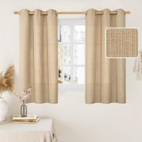 Lamit Natural Tan Linen Curtains 48 Inch For Bedroom Grommet Thick Linen Textured Sheer Curtains Light Filtering Privacy Window