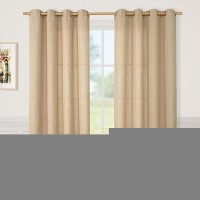 Lamit Natural Tan Linen Curtains 78 Inches Long For Bedroom Grommet Thick Linen Textured Privacy Drapes Light Filtering Sheer C