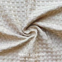 Miye Pleated Waffle Weave Bed Skirt Tailored Dust Ruffle 12 Inch Drop Easy Fit Machine Washable Cream Queen 12 Drop