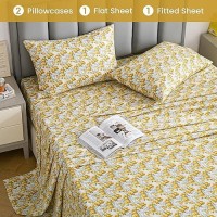 Floral Full Sheet Set Yellow Flower Bedding Sheets Printed Sheets 4 Piece Soft Microfiber Botanical Patterned Fitted Sheet Wit