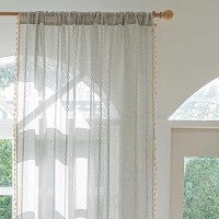 Deeprove Sheer Boho Curtains 63 Inches Length For Cafe Closet Kitchen  Vintage Bohemian Embroidery Farmhouse Light Filter Privacy Country Tassel Window Treatments  W52 X L63 Silver Grey  1 Panel