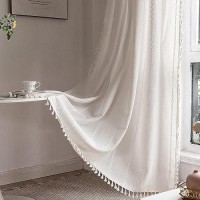 Deeprove White Boho Curtains 90 Inches Length For Living Room Bedroom Nursery  Vintage Bohemian 90 Inches Long Embroidery Farmhouse Light Filter Country Tassel Window Treatments  W52 X L90  1 Panel