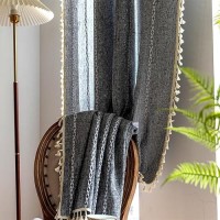 Deeprove Grey Boho Curtains 84 Inches Length For Bedroom Living Room  Dark Coal Gray Bohemian 84 Inches Long Embroidery Farmhouse Privacy Style Tassel Window Treatments  W52 X L84  1 Panel