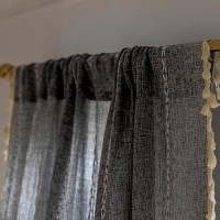 Deeprove Grey Boho Curtains 84 Inches Length For Bedroom Living Room  Dark Coal Gray Bohemian 84 Inches Long Embroidery Farmhouse Privacy Style Tassel Window Treatments  W52 X L84  1 Panel