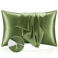 Bedelite Satin Pillowcase With Zipper 2 Pack  Cedar Green Pillow Cases Standard Size  Super Soft And Cooling Similar To Silk Pillow Cases  Gift For Women Men(20X26 Inches)