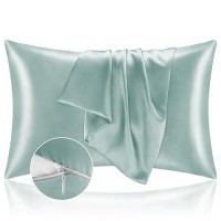 Bedelite Satin Pillowcase With Zipper 2 Pack  Haze Blue Pillow Cases Standard Size  Super Soft And Cooling Similar To Silk Pillow Cases  Gift For Women Men(20X26 Inches)