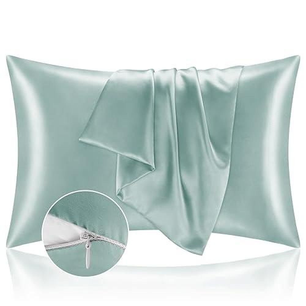 Bedelite Satin Pillowcase With Zipper  Haze Blue King Size Pillow Cases Set Of 2  Super Soft And Cooling Similar To Silk Pillow Cases  Gift For Women Men(20X40 Inches)