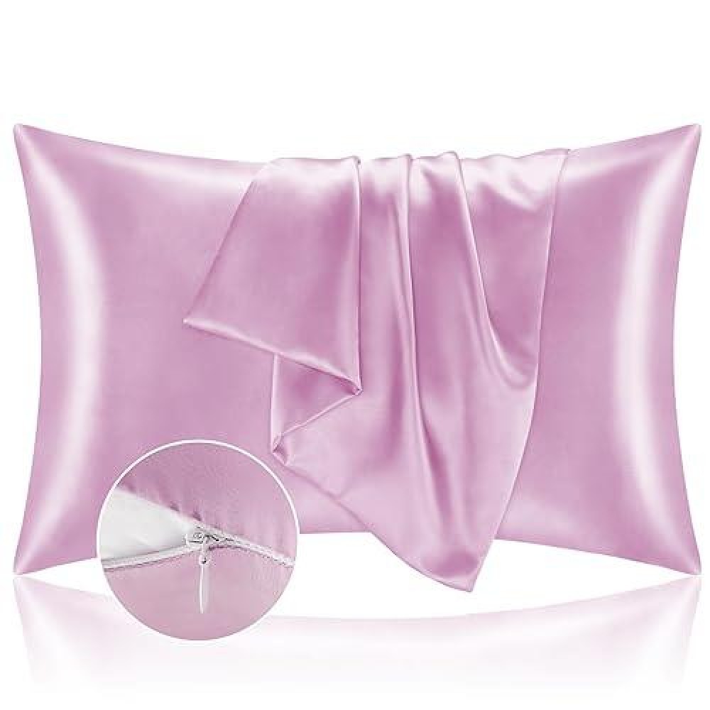 Bedelite Satin Pillowcase With Zipper  Pink King Size Pillow Cases Set Of 2  Super Soft And Cooling Similar To Silk Pillow Cases  Gift For Women Men(20X36 Inches)