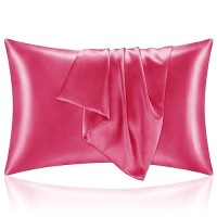 Bedelite Satin Pillowcase With Zipper  Hot Pink King Size Pillow Cases Set Of 2  Super Soft And Cooling Similar To Silk Pillow Cases  Gift For Women Men(20X40 Inches)