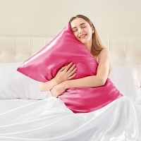 Bedelite Satin Pillowcase With Zipper  Hot Pink King Size Pillow Cases Set Of 2  Super Soft And Cooling Similar To Silk Pillow Cases  Gift For Women Men(20X40 Inches)