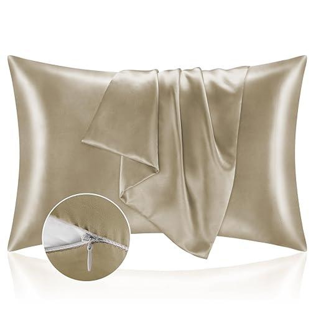 Bedelite Satin Pillowcase With Zipper  Taupe King Size Pillow Cases Set Of 2  Super Soft And Cooling Similar To Silk Pillow Cases  Gift For Women Men(20X40 Inches)