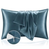 Bedelite Satin Pillowcase With Zipper  Bluesteel King Size Pillow Cases Set Of 2  Super Soft And Cooling Similar To Silk Pillow Cases  Gift For Women Men(20X36 Inches)