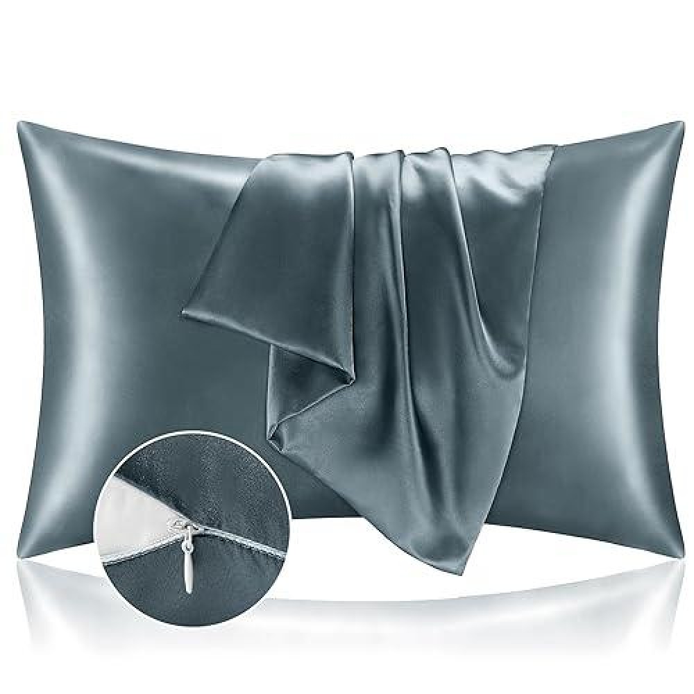 Bedelite Satin Pillowcase With Zipper  Space Grey King Size Pillow Cases Set Of 2  Super Soft And Cooling Similar To Silk Pillow Cases  Gift For Women Men(20X36 Inches)