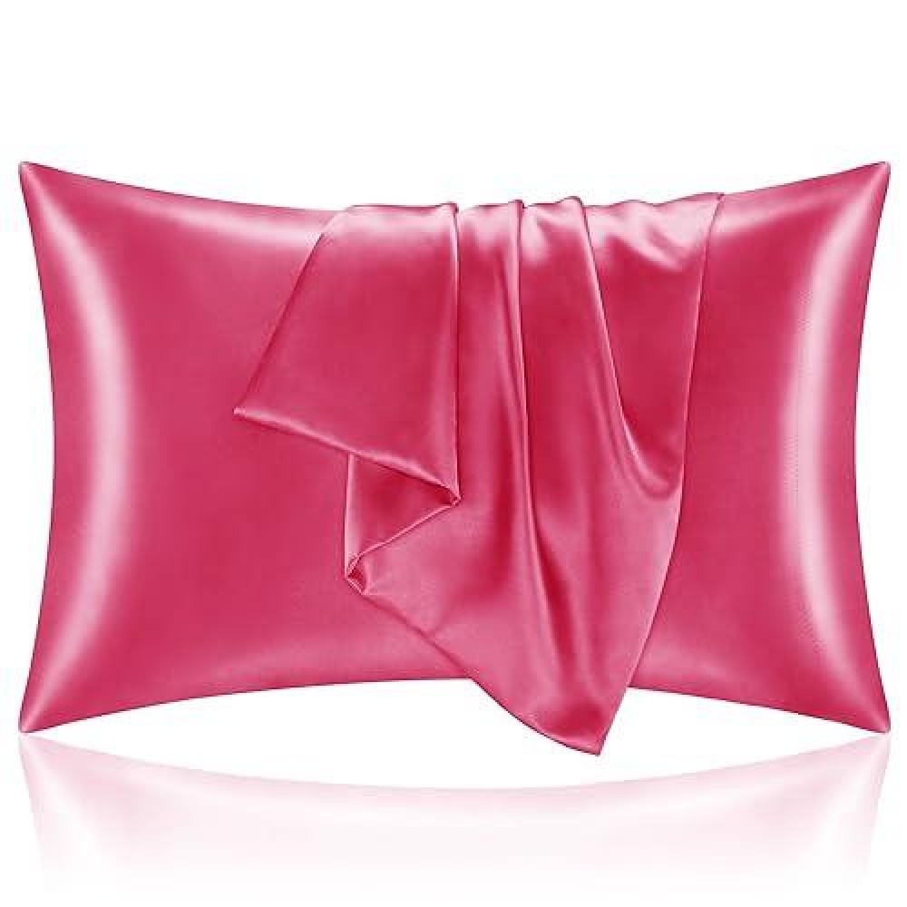 Bedelite Satin Pillowcase With Zipper  Hot Pink King Size Pillow Cases Set Of 2  Super Soft And Cooling Similar To Silk Pillow Cases  Gift For Women Men(20X36 Inches)