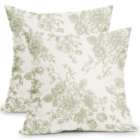 Vintage Floral Pillow Covers 16X16 Inch Set Of 2 Sage Green And Cream Floral Throw Pillow Covers Chinoiserie Flower Pillowcases