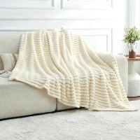 Dissa Fleece Blanket Throw Size - 60X80  Wide Stripe  Beige - Soft  Plush  Fluffy  Fuzzy  Warm  Cozy - Perfect Throw For Couch  Bed  Sofa - Flannel Blanket Throw Blanket