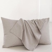 Moomee Bedding Pillowcases Pack Of 2 100 Washed Cotton Linen Like Textured Breathable Durable Soft Comfy Brownish Grey Queen