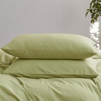 Moomee Bedding Pillowcases Pack Of 2 100 Washed Cotton Linen Like Textured Breathable Durable Soft Comfy Light Green King