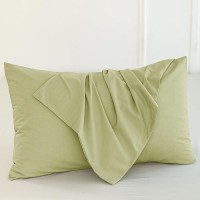 Moomee Bedding Pillowcases Pack Of 2 100 Washed Cotton Linen Like Textured Breathable Durable Soft Comfy Light Green King