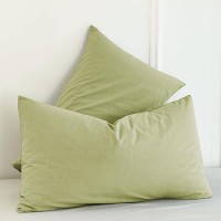 Moomee Bedding Pillowcases Pack Of 2 100 Washed Cotton Linen Like Textured Breathable Durable Soft Comfy Light Green King