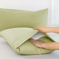 Moomee Bedding Pillowcases Pack Of 2 100 Washed Cotton Linen Like Textured Breathable Durable Soft Comfy Light Green King