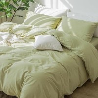 Moomee Bedding Pillowcases Pack Of 2 100 Washed Cotton Linen Like Textured Breathable Durable Soft Comfy Light Green King