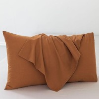 Moomee Bedding Pillowcases Pack Of 2 100 Washed Cotton Linen Like Textured Breathable Durable Soft Comfy Dark Orange Standard