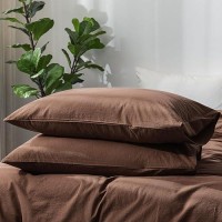 Moomee Bedding Pillowcases Pack Of 2 100 Washed Cotton Linen Like Textured Breathable Durable Soft Comfy Cocoa Brown Queen