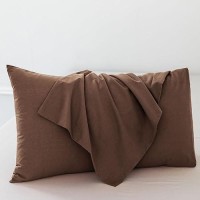 Moomee Bedding Pillowcases Pack Of 2 100 Washed Cotton Linen Like Textured Breathable Durable Soft Comfy Cocoa Brown Queen