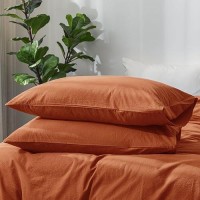 Moomee Bedding Pillowcases Pack Of 2 100 Washed Cotton Linen Like Textured Breathable Durable Soft Comfy Rust Brown King