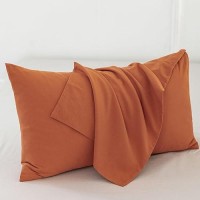 Moomee Bedding Pillowcases Pack Of 2 100 Washed Cotton Linen Like Textured Breathable Durable Soft Comfy Rust Brown King