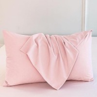 Moomee Bedding Pillowcases Pack Of 2 100 Washed Cotton Linen Like Textured Breathable Durable Soft Comfy Pale Pink Queen