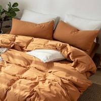 Moomee Bedding Pillowcases Pack Of 2 100 Washed Cotton Linen Like Textured Breathable Durable Soft Comfy Burnt Orange King