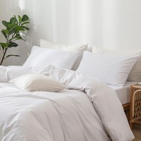 Moomee Bedding Pillowcases Pack Of 2 100 Washed Cotton Linen Like Textured Breathable Durable Soft Comfy Bright White King