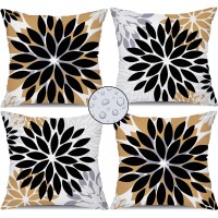 Dfxsz Black Brown Flower Pillow Covers 16X16 Inch Set Of 4 White Grey Colored Throw Pillows Outdoor Waterproof Decor For Living