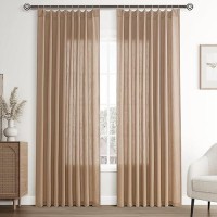 Joywell Linen Pinch Pleated Curtains 96 Inch Long Back Tab Clip Rings Semi Sheer Light Filtering Drapes Aesthetic With Hooks Rus