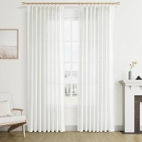 Joywell Linen Pinch Pleated Curtains 96 Inch Long Back Tab Clip Rings Semi Sheer Light Filtering Drapes With Hooks Farmhouse For