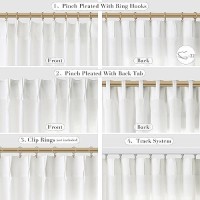 Joywell Linen Pinch Pleated Curtains 96 Inch Long Back Tab Clip Rings Semi Sheer Light Filtering Drapes With Hooks Farmhouse For