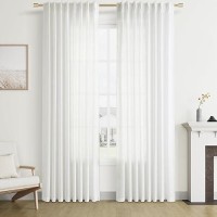 Joywell Linen Pinch Pleated Curtains 96 Inch Long Back Tab Clip Rings Semi Sheer Light Filtering Drapes With Hooks Farmhouse For