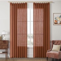 Joywell Linen Pinch Pleated Curtains 96 Inch Long Back Tab Clip Rings Semi Sheer Light Filtering Window Drapes With Hooks Track