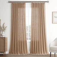 Joywell Linen Pinch Pleated Curtains 102 Inch Extra Long Back Tab Clip Rings Semi Sheer Light Filtering Drapes Soft Lightweight