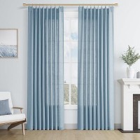 Joywell Textured Linen Pinch Pleated Curtains 84 Inch Long Back Tab Clip Rings Semi Sheer Light Filtering Drapes With Hooks Priv